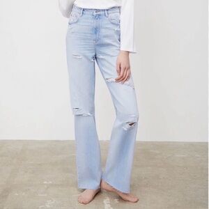 Zara Light Blue High Rise Distressed Jeans